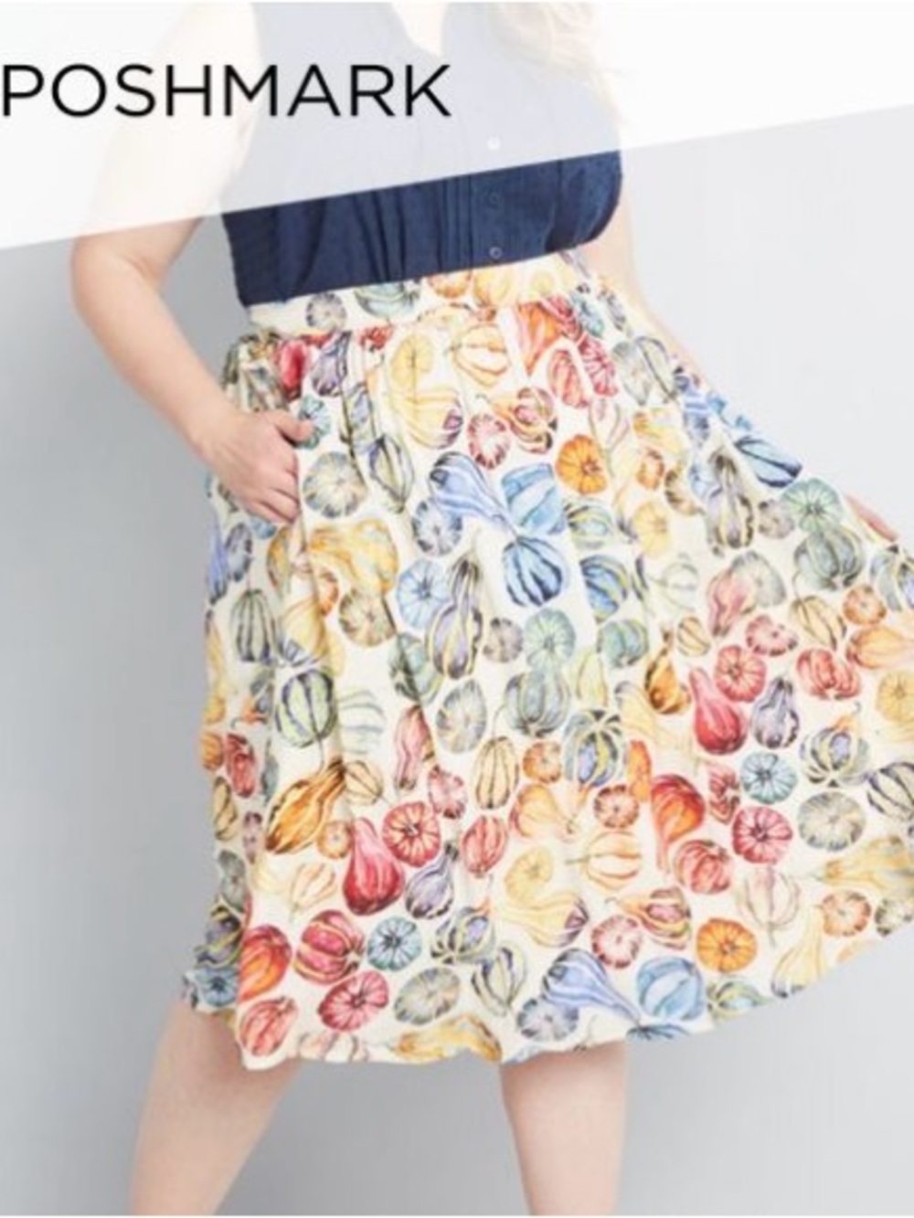 ModCloth Fall Colourful Pumpkins Gourds Print Midi Skirt Full gathered Size XL - Picture 13 of 13